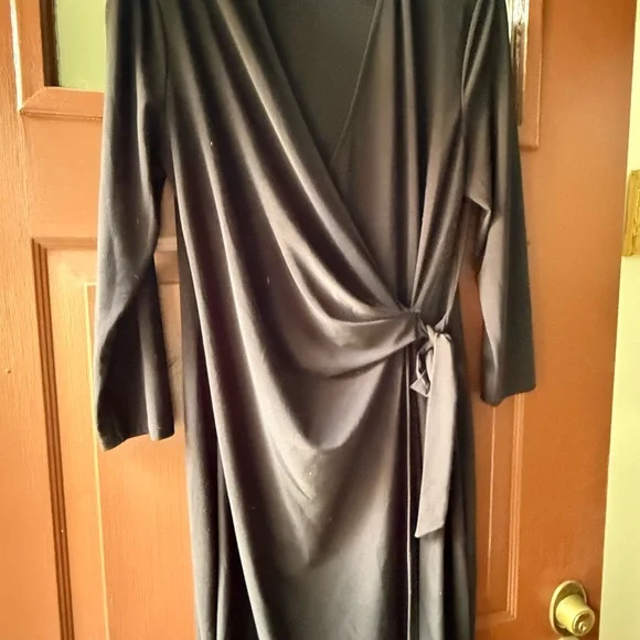 anne klein black wrap dress Faux Wrap Dress in Black